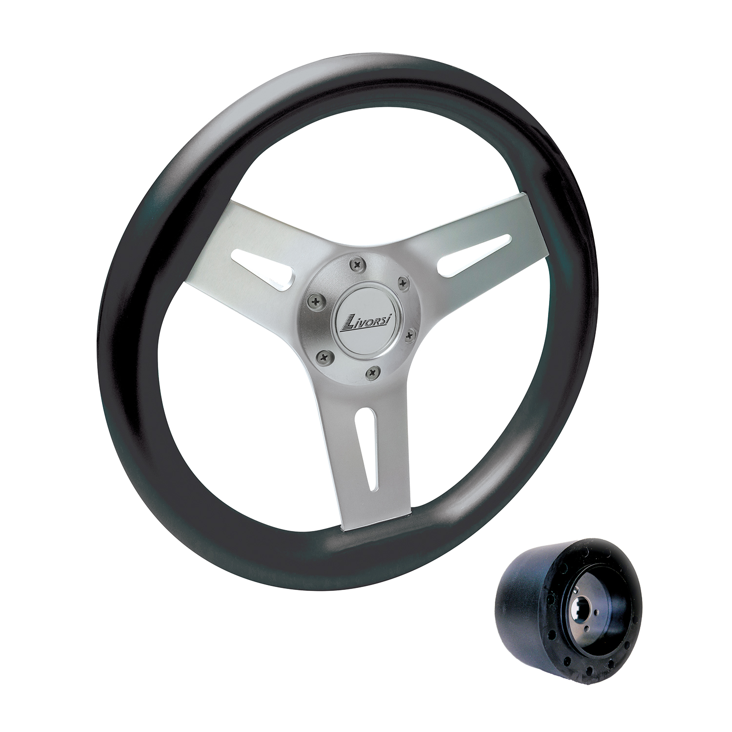 Black Livorsi Mega Grip marine steering wheel kit – MGWALBKK Product Image 1