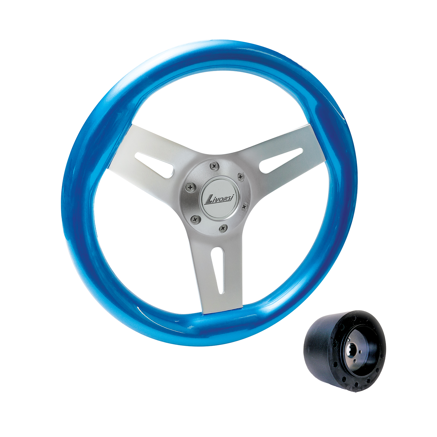 Blue Livorsi Mega Grip marine steering wheel kit – MGWALBLK Product Image 1