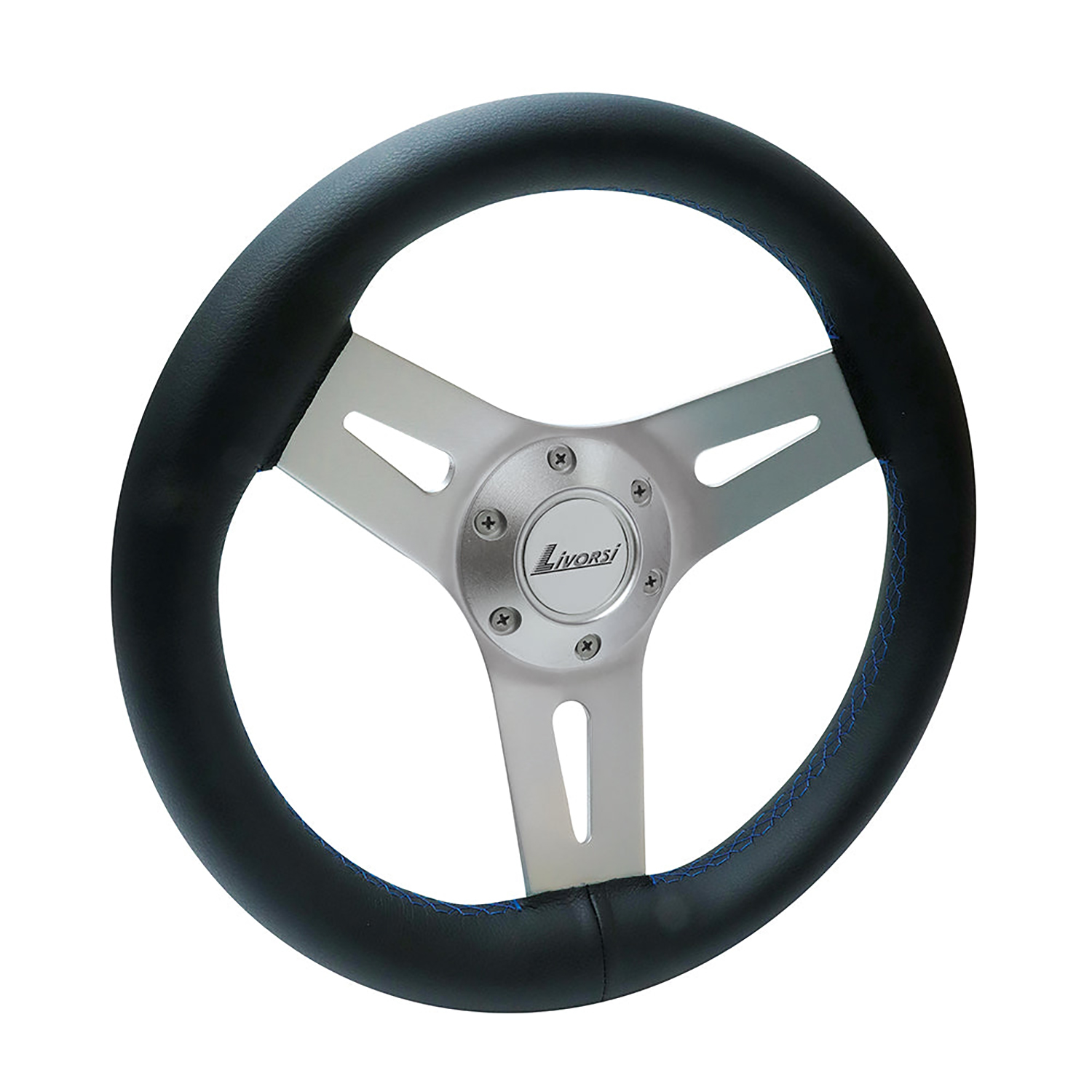 Livorsi Mega Grip steering wheel blue stitching – MGWALWBKBL Product Image 2