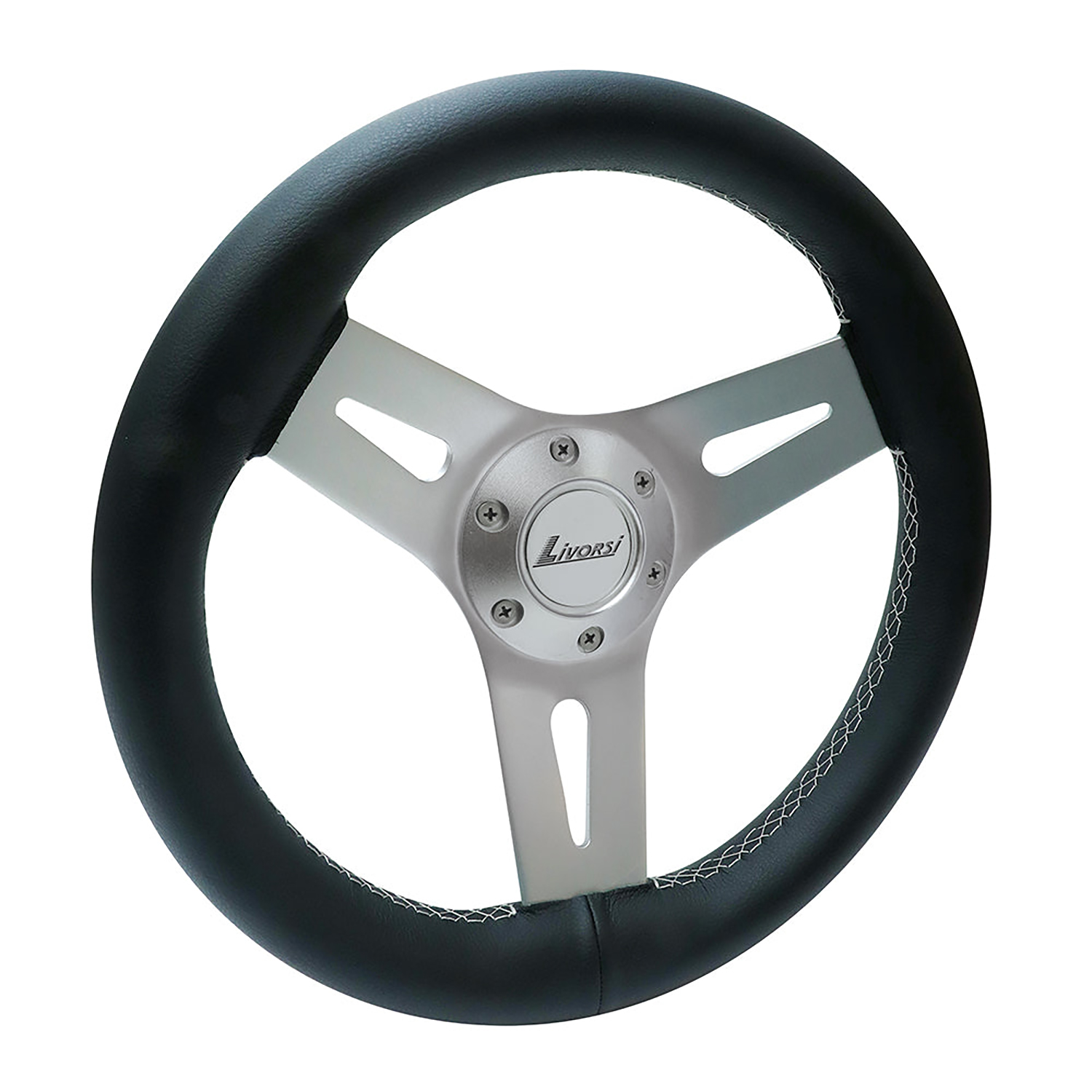 Livorsi Mega Grip steering wheel platinum stitching – MGWALWBKPL Product Image 2