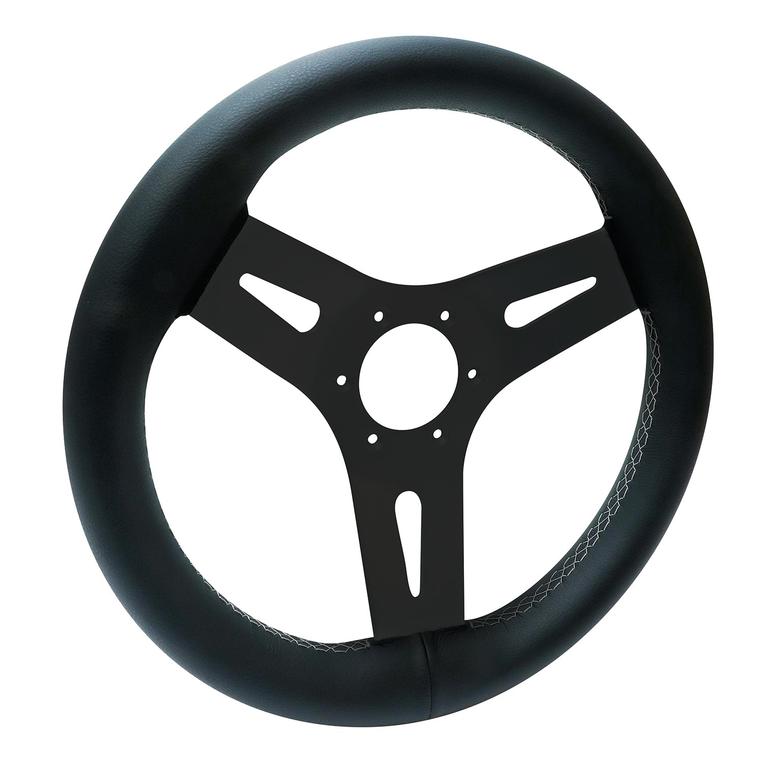Livorsi Mega Grip “black out” marine steering wheel platinum stitching – MGWBKALWBKPL Product Image 1
