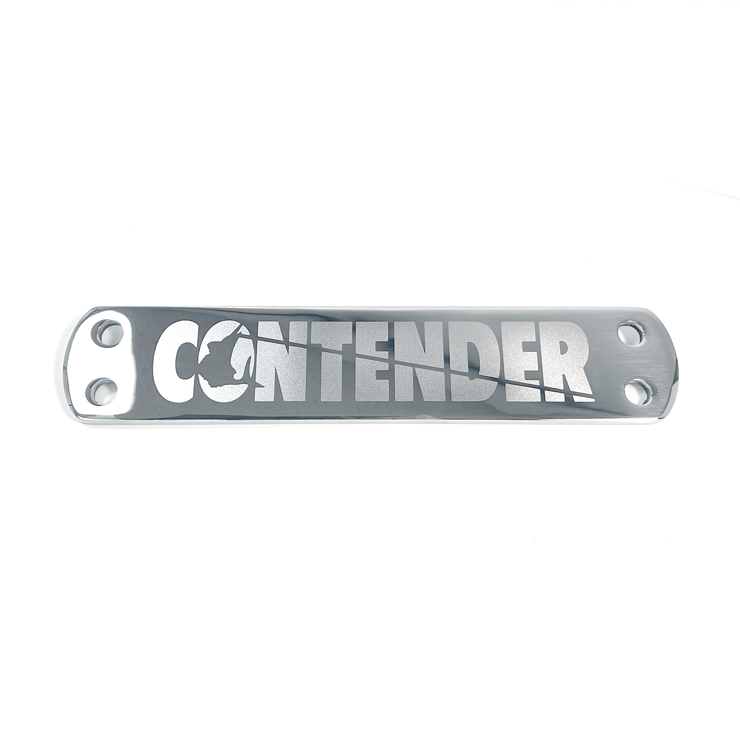 Large plate four hole, polished stainless steel with Contender logo – MP-2SS-B04 Product Image 1