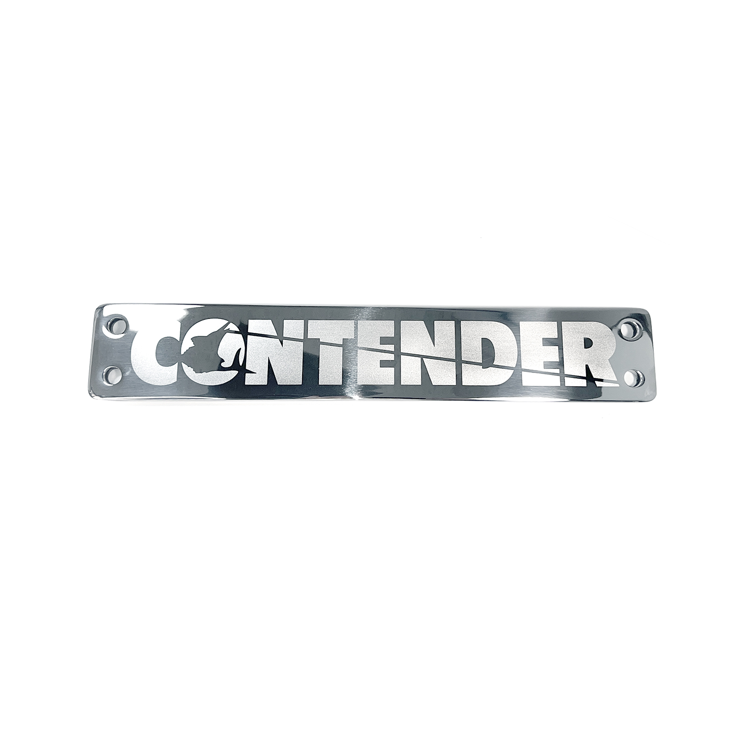 Motor plate 6, made of stainless steel and featuring the Contender logo – MP-6SS-B04 Product Image 1
