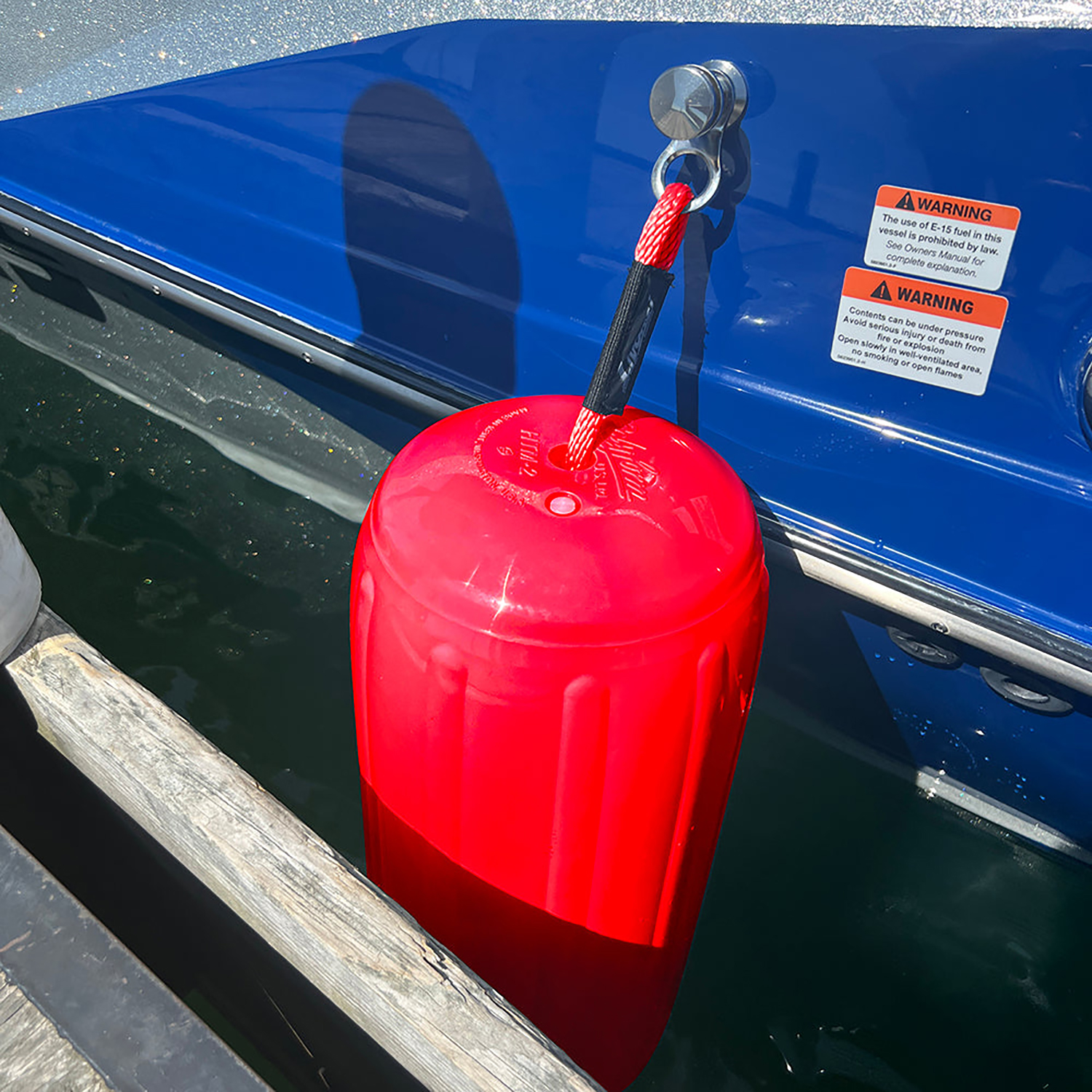 Sewn QR fender cleat with 48″ of red fender line and red HTM1 fender – QRFB027RD1RD5182 Product Image 1