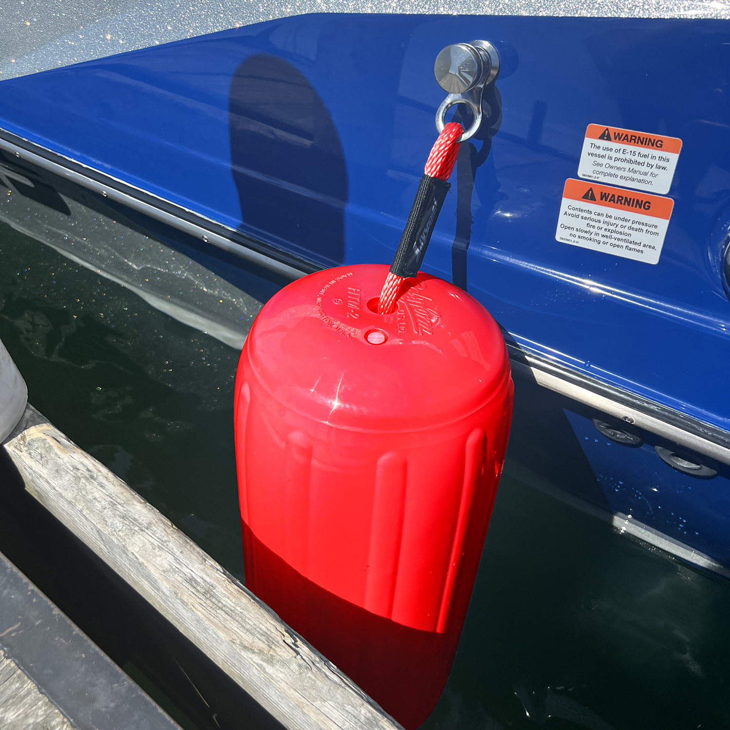 Sewn QR fender cleat with 48″ of red fender line and red HTM2 fender – QRFB027RD2RD5182 Product Image 1